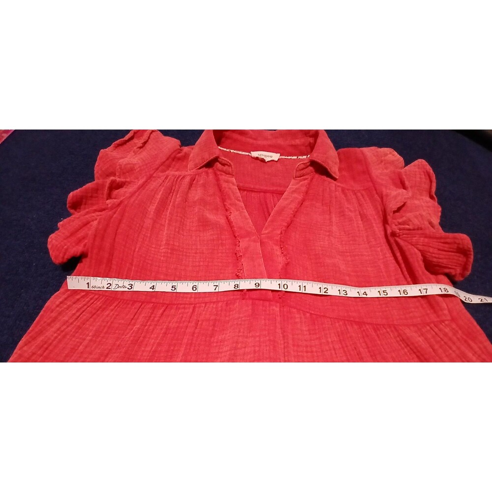 Umgee Faded out look  Red Dress with Ruffle short Sleeves Frayed hems Small - Picture 10 of 11